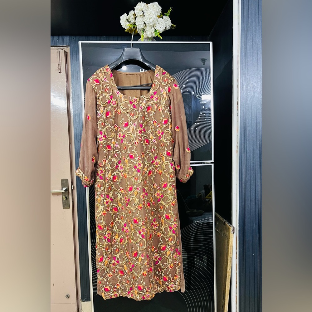 Pakistani gotta work, chiffon fabric,Bridal, party wear,2 pieces shirt&Duppatta